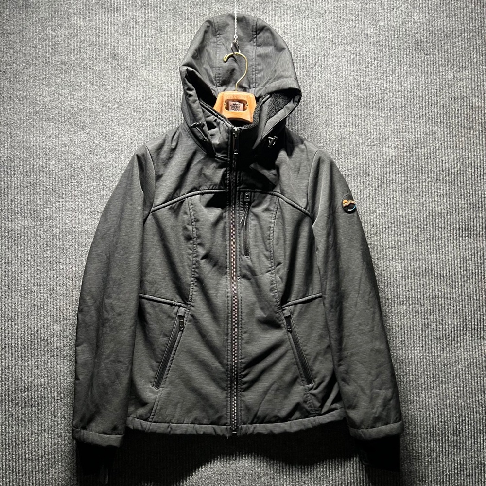 HFX Outdoors Softshell Jacket Women Size M‎ Black Faux Fur Lined Hooded Full Zip